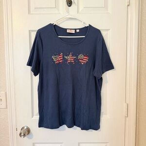 Quacker Factory Navy Blue Embellished USA Flag Inspired 100% Cotton Womens Sz L